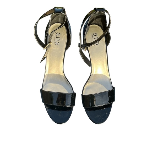 Women’s blck sandal ankle strp 3.5 in heel Opn toe Sze 10. By Ana patent leather - Picture 3 of 6
